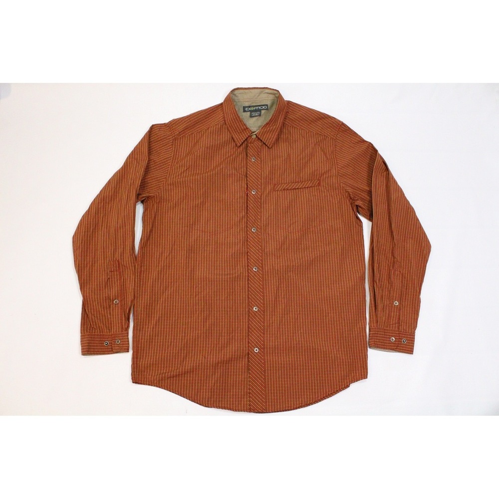 ExOfficio Mens XL Orange Plaid Long Sleeve Ventilation Hiking Travel Shirt